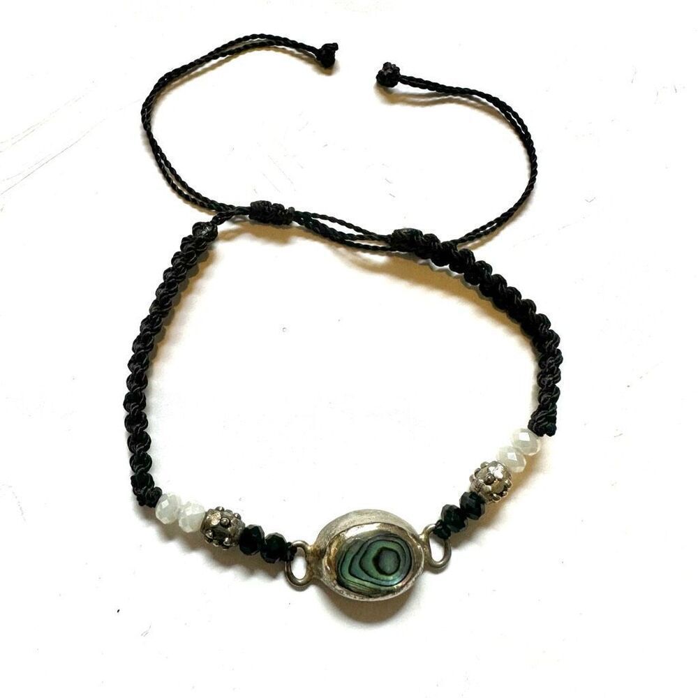 Abalone beaded black cord bracelet